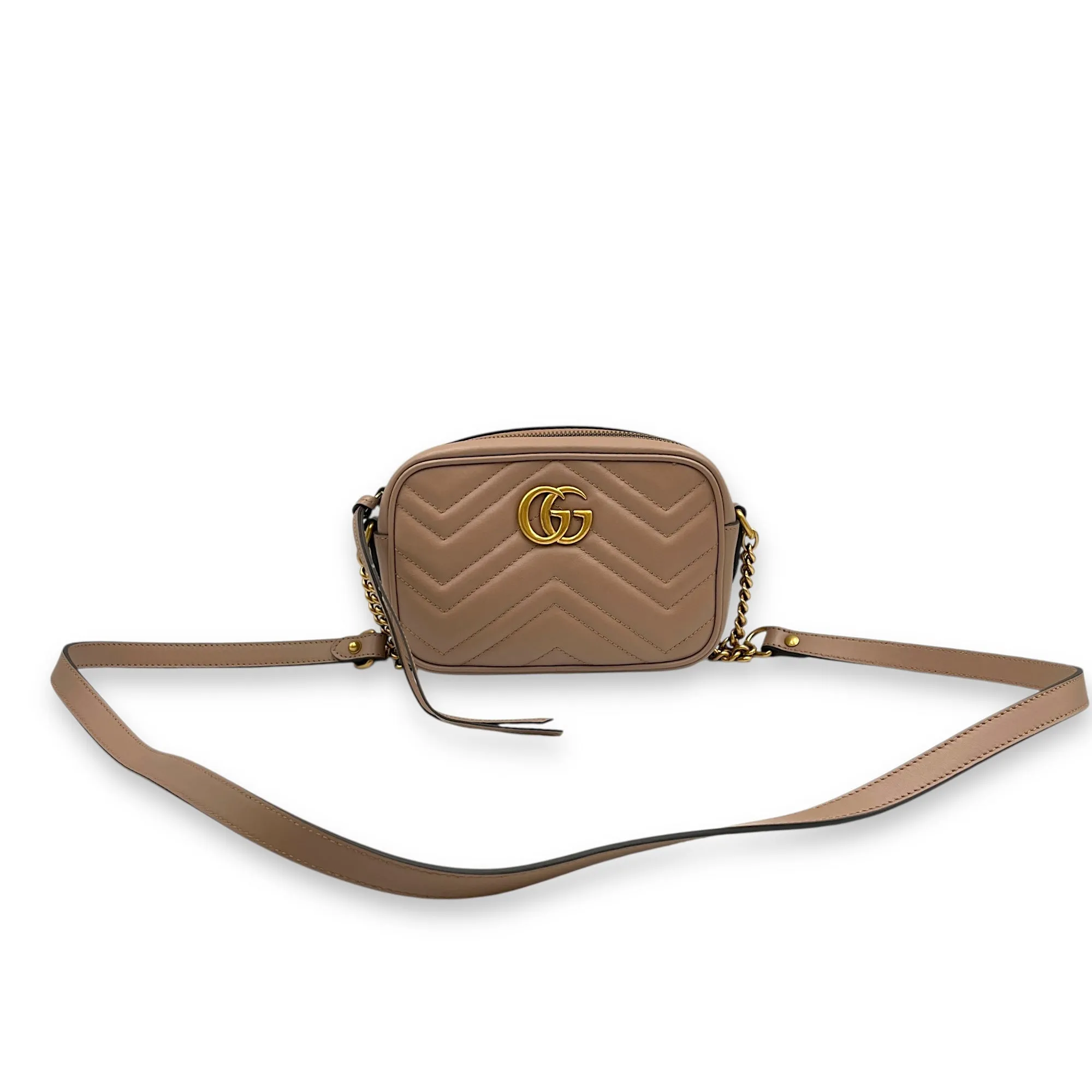 GG Marmont Mauve Crossbody Bag in Calfskin, Gold hardware