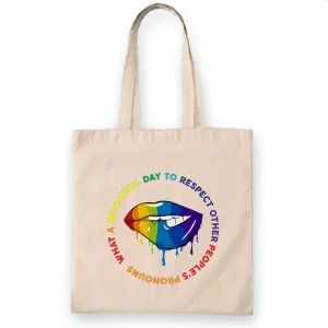 Gift for Humanity Respect Pronouns Equality Human Rights White Multicolor Canvas Tote Bag