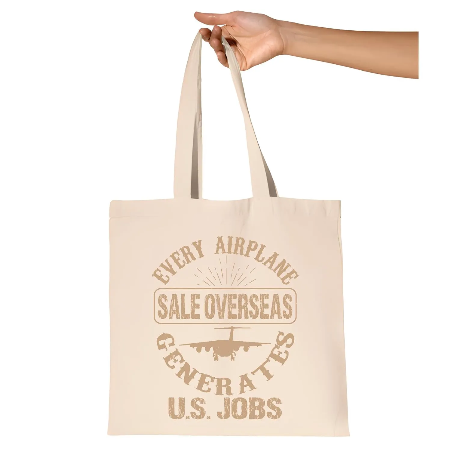 Gift of Support Every Airplane Sale Overseas Generates US Jobs for Global Natural Multicolor Canvas Tote Bag