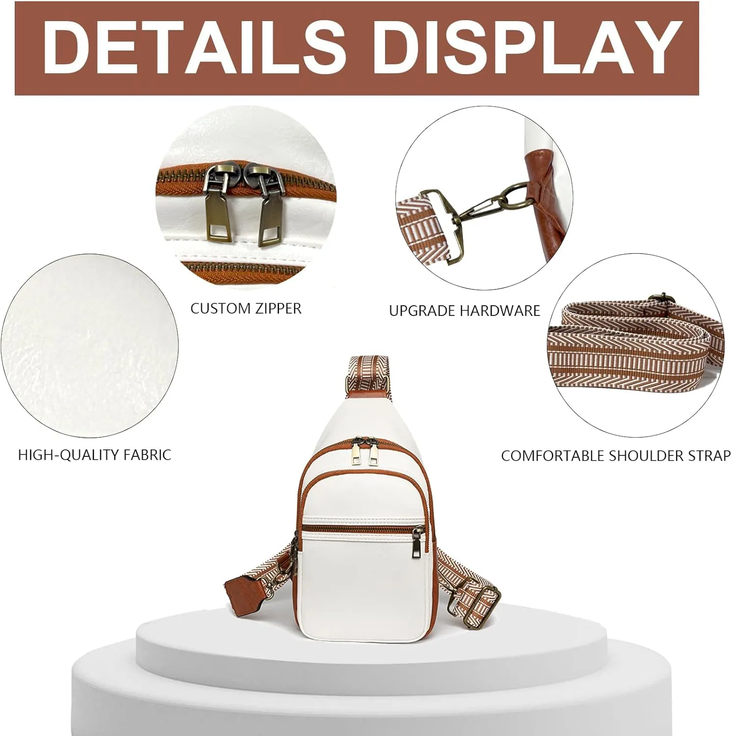 Gifts for Women Mom Christmas Gifts Birthday Small Sling Bag Leather Crossbody Fanny Packs Waist Pack for Traveling White