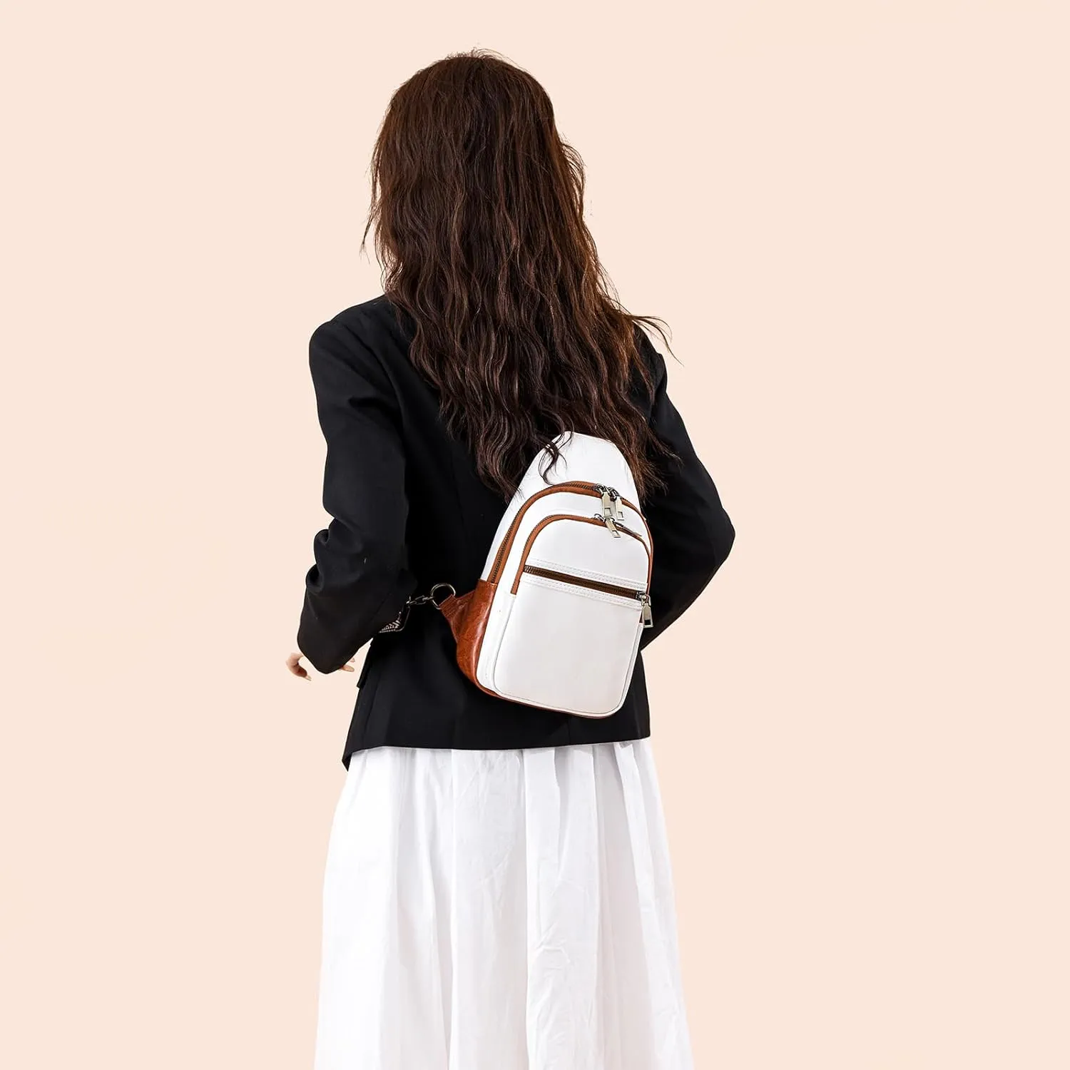 Gifts for Women Mom Christmas Gifts Birthday Small Sling Bag Leather Crossbody Fanny Packs Waist Pack for Traveling White