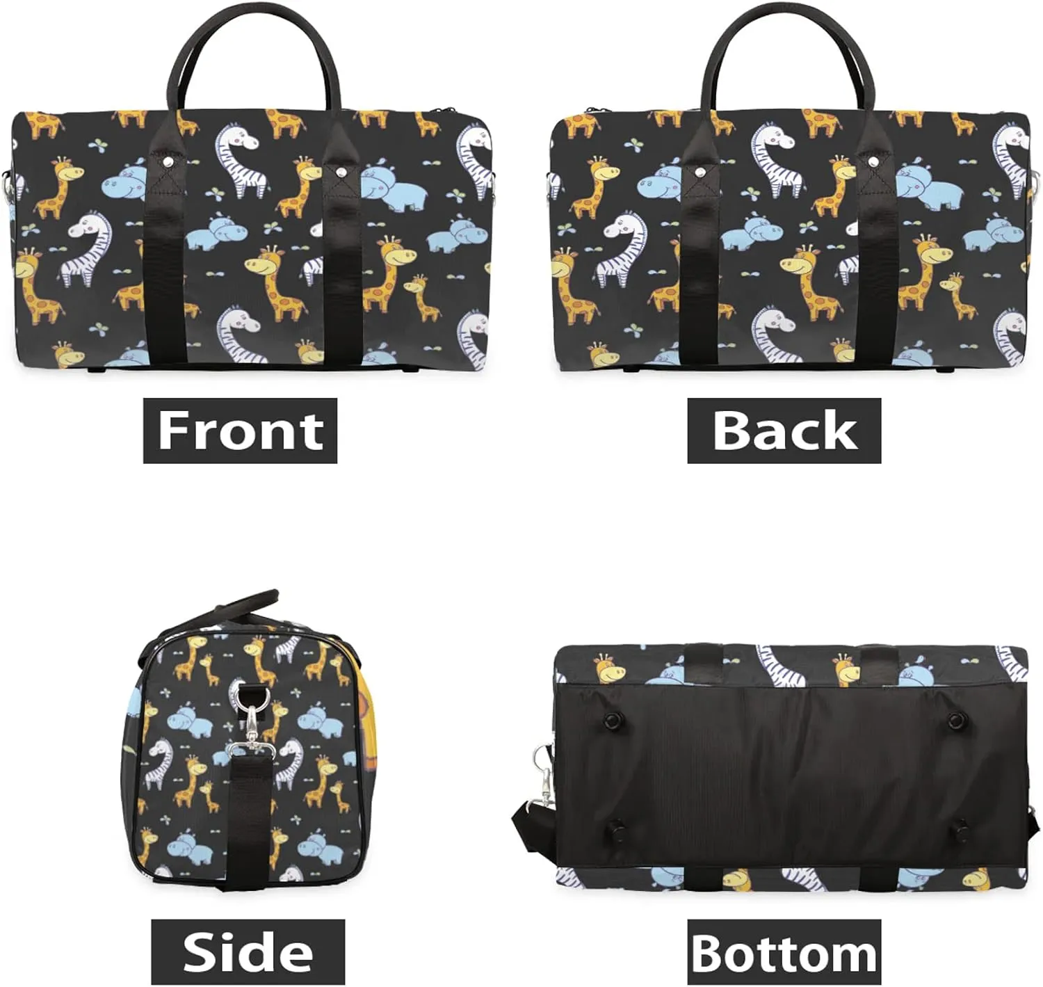 Giraffe Hippos Travel Duffle Bag, Weekender Bags for Women Men, Carry on Overnight Bag Waterproof Gym Bags, Hospital Bag for Labor and Delivery