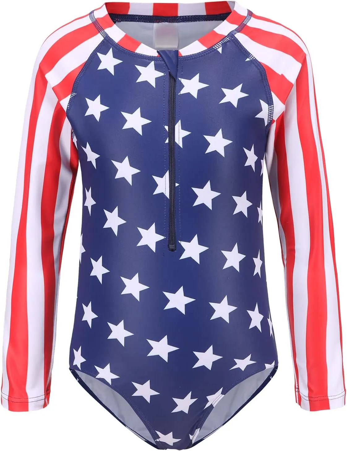 Girls Rash Guard Long Sleeve One Piece Swimsuits Stripes Zipper Bathing Suits UPF 50 /Sun Protection