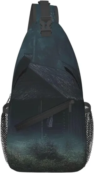Gloomy Mansion Forest Scene Pattern Sling Bag Cross Body Bag Shoulder Bag Fanny Pack Travel Hiking Daypack For Women Men