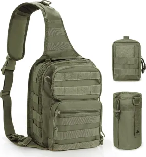 Gogoku 3-Pack Combo Sling Pack & Molle Pouch Waist Bag Pack & Water Bottle Pouch Holder Green