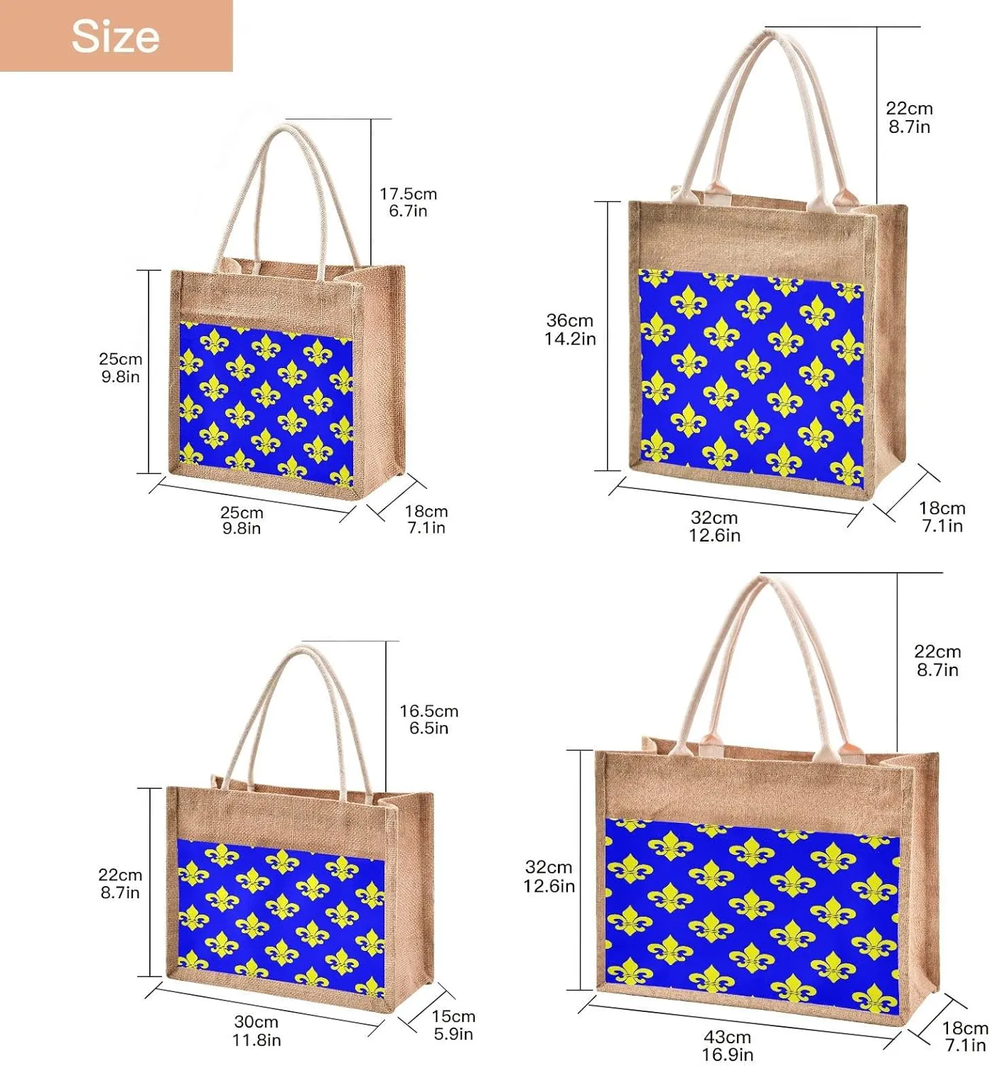 Gold Fleur De Lys Jute Tote Bag Mardi Gras Reusable Grocery Shopping Bag Burlap Beach Bag Market Bags With Handle for Wedding Party Gift DIY 11.8 x 8.7 x 5.9 inch