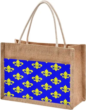 Gold Fleur De Lys Jute Tote Bag Mardi Gras Reusable Grocery Shopping Bag Burlap Beach Bag Market Bags With Handle for Wedding Party Gift DIY 11.8 x 8.7 x 5.9 inch