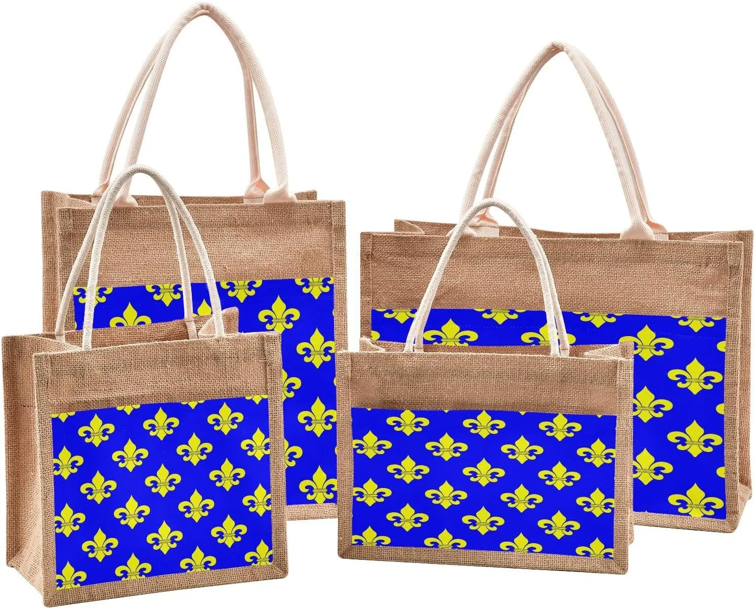 Gold Fleur De Lys Jute Tote Bag Mardi Gras Reusable Grocery Shopping Bag Burlap Beach Bag Market Bags With Handle for Wedding Party Gift DIY 11.8 x 8.7 x 5.9 inch