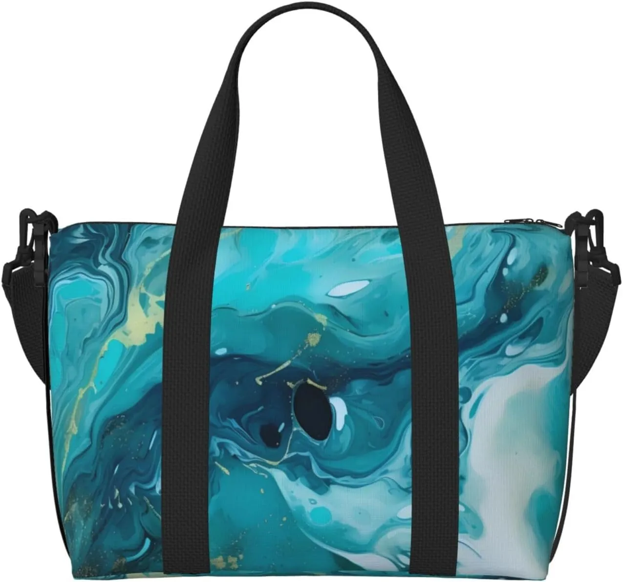 Gold Teal Marble Travel Bag, Abstract Texture Weekender Overnight Bag, Shoulder Travel Duffel Bag Carry On Gym Bag for Women Men