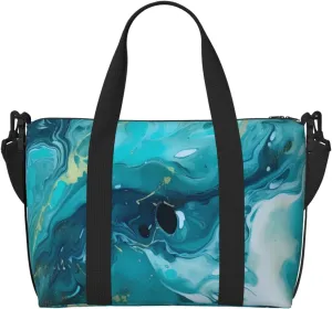 Gold Teal Marble Travel Bag, Abstract Texture Weekender Overnight Bag, Shoulder Travel Duffel Bag Carry On Gym Bag for Women Men