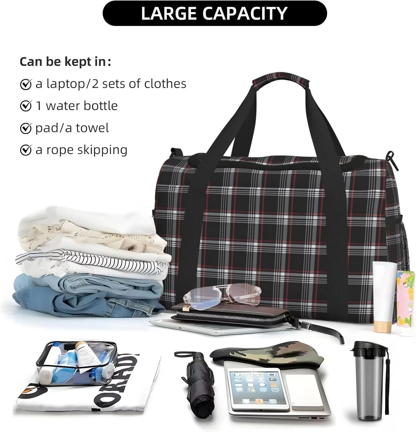 Golf Gti Plaid Travel Duffel Bag Large Foldable Waterproof Overnight Bag For Beach Swim Bags Pool Sports Gym