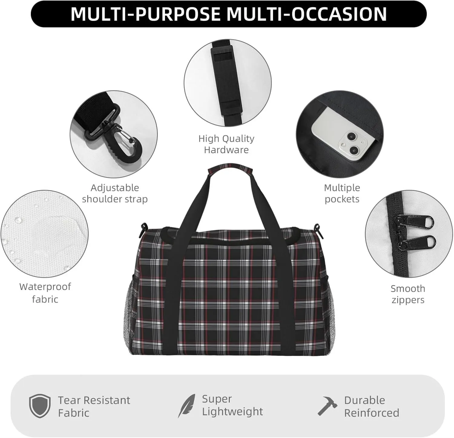 Golf Gti Plaid Travel Duffel Bag Large Foldable Waterproof Overnight Bag For Beach Swim Bags Pool Sports Gym
