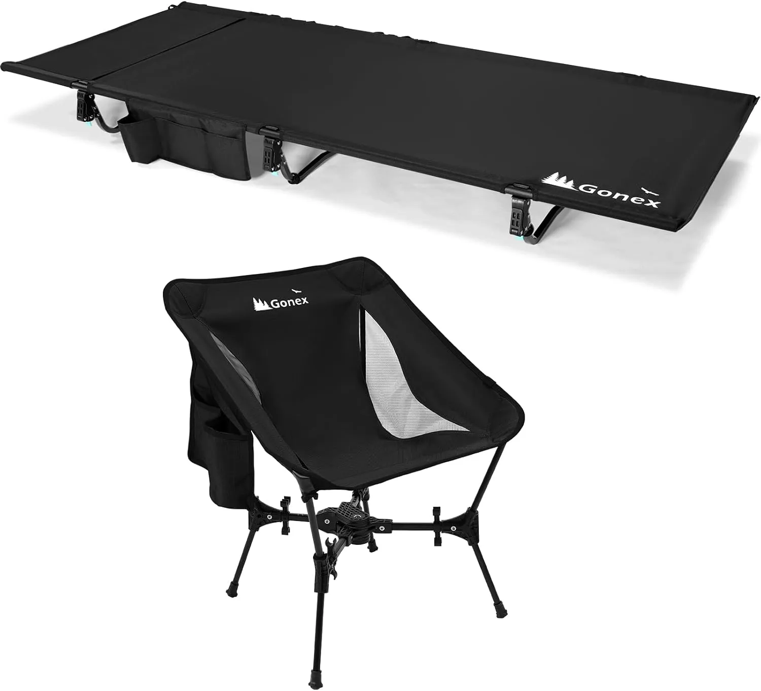 Gonex 31.5" Extra Wide Camping Cot & Portable Camping Chair, Portable Camping Chair, Compact Backpacking Foldable Lightweight Folding Chair for Outdoor Camp Hiking