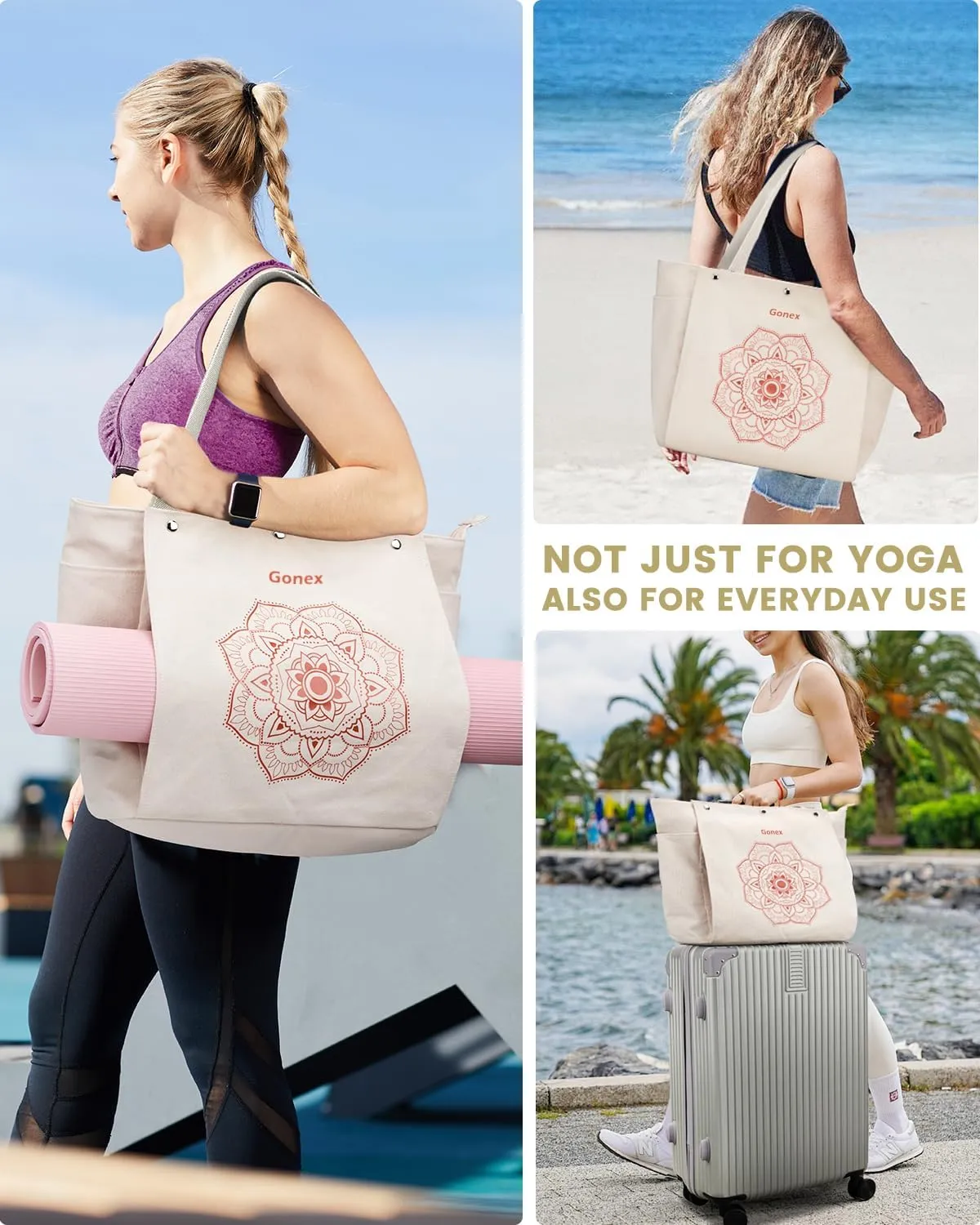 Gonex Yoga Mat Bag, Yoga Gym Bag Tote Bag with Multi Pockets For Women Men, Canvas Yoga Mat Carrier Take in Out Mat Easily For Pilates Travel Workout Office