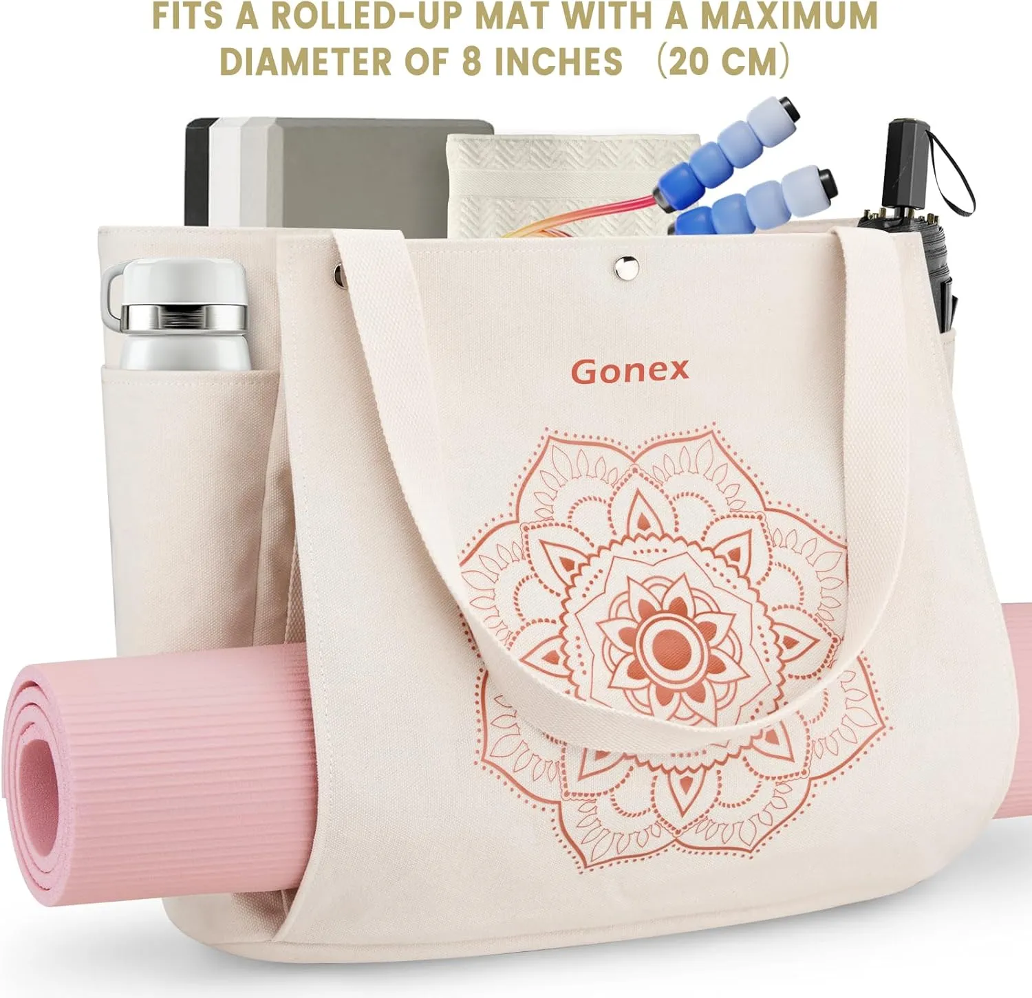 Gonex Yoga Mat Bag, Yoga Gym Bag Tote Bag with Multi Pockets For Women Men, Canvas Yoga Mat Carrier Take in Out Mat Easily For Pilates Travel Workout Office