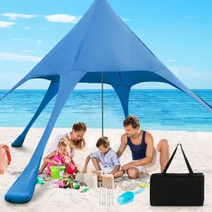 Goplus Beach Canopy, 20 x 20 FT Beach Shade with UPF50  Sun Protection, Carrying Bag, Sand Shovel, Aluminum Pole, 6 Ground Stake, Portable Sun Shelter, Outdoor Beach Tent for Backyard Camping Picnic
