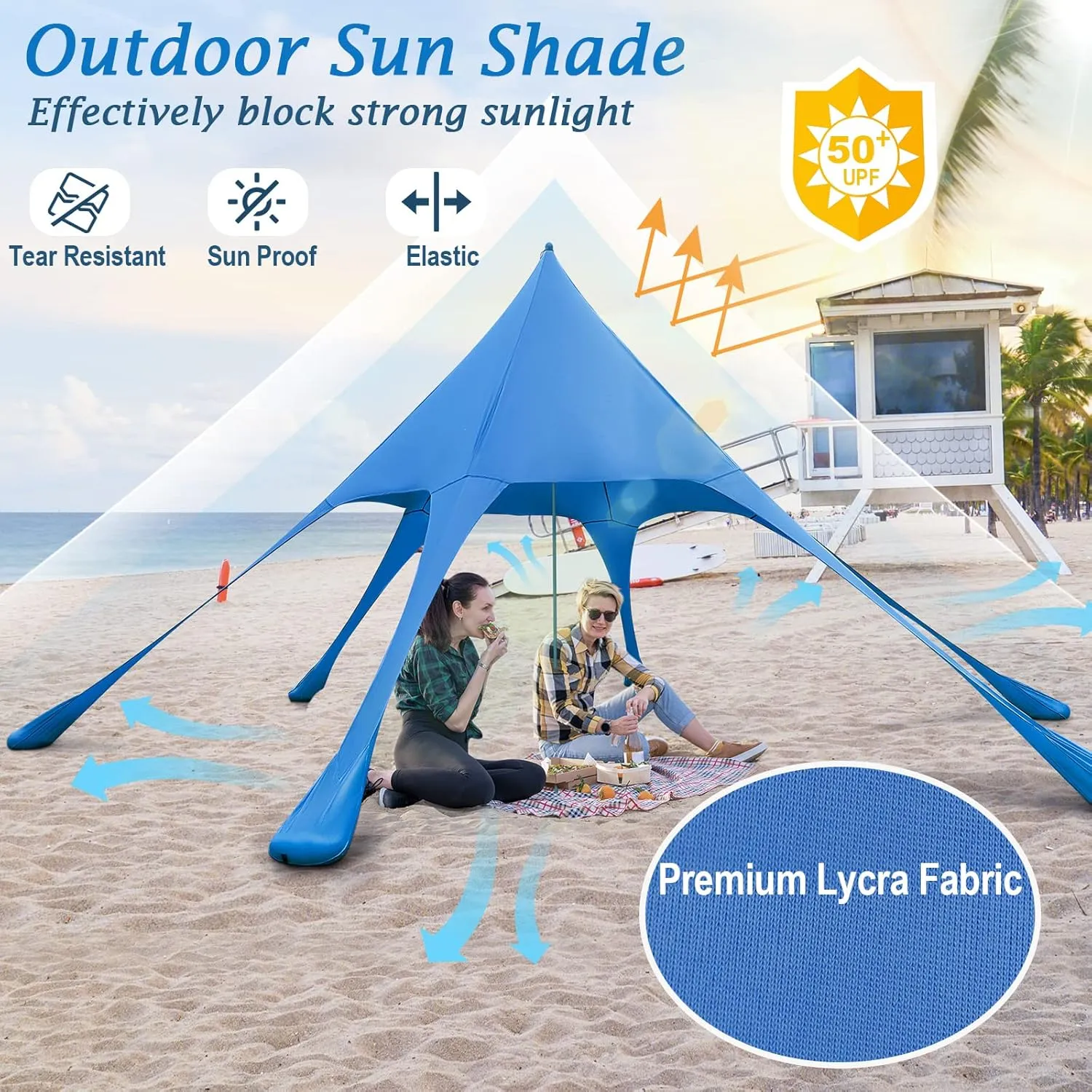Goplus Beach Canopy, 20 x 20 FT Beach Shade with UPF50  Sun Protection, Carrying Bag, Sand Shovel, Aluminum Pole, 6 Ground Stake, Portable Sun Shelter, Outdoor Beach Tent for Backyard Camping Picnic