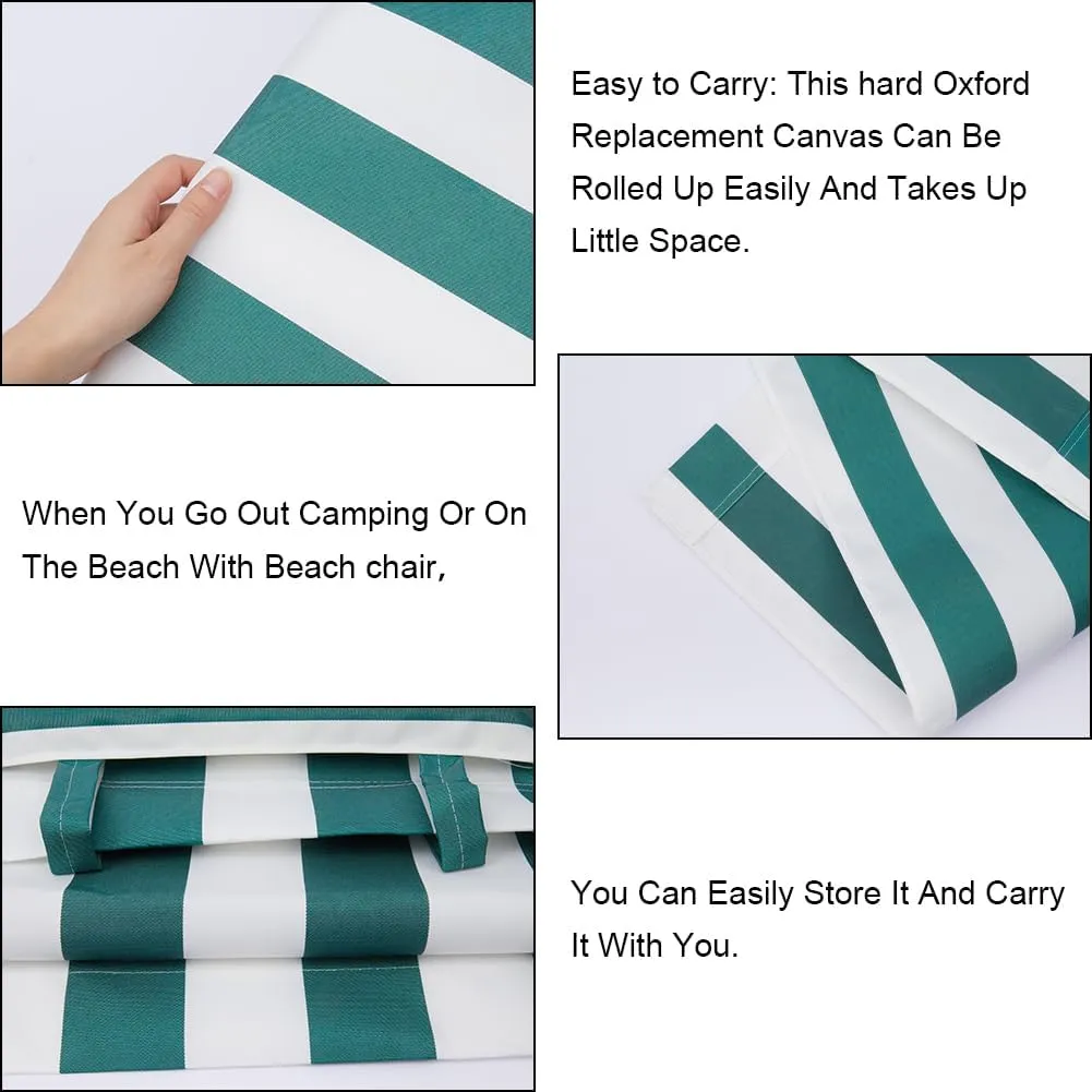 GORGECRAFT Beach Sling Chair Canvas Cloth with Pillow 44x17 Green and White Stripes Casual Lounge Chair Replacement Canvas Outdoor Folding Chair Fabric for Patio Beach Sunbathing Garden Courtyard