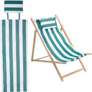 GORGECRAFT Beach Sling Chair Canvas Cloth with Pillow 44x17 Green and White Stripes Casual Lounge Chair Replacement Canvas Outdoor Folding Chair Fabric for Patio Beach Sunbathing Garden Courtyard