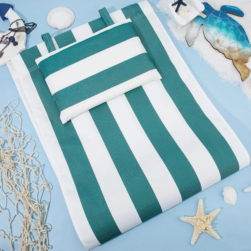 GORGECRAFT Beach Sling Chair Canvas Cloth with Pillow 44x17 Green and White Stripes Casual Lounge Chair Replacement Canvas Outdoor Folding Chair Fabric for Patio Beach Sunbathing Garden Courtyard