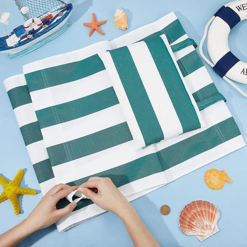 GORGECRAFT Beach Sling Chair Canvas Cloth with Pillow 44x17 Green and White Stripes Casual Lounge Chair Replacement Canvas Outdoor Folding Chair Fabric for Patio Beach Sunbathing Garden Courtyard