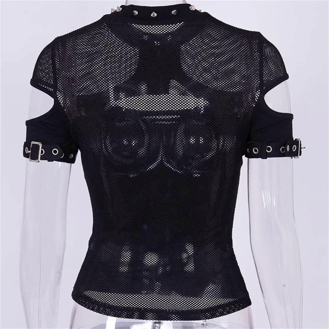 Gothic Crop Top for Women Goth Fairy Grunge Tank Tops Punk T-Shirt Streetwear Workout Tees Emo Blouse