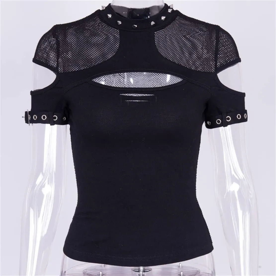 Gothic Crop Top for Women Goth Fairy Grunge Tank Tops Punk T-Shirt Streetwear Workout Tees Emo Blouse