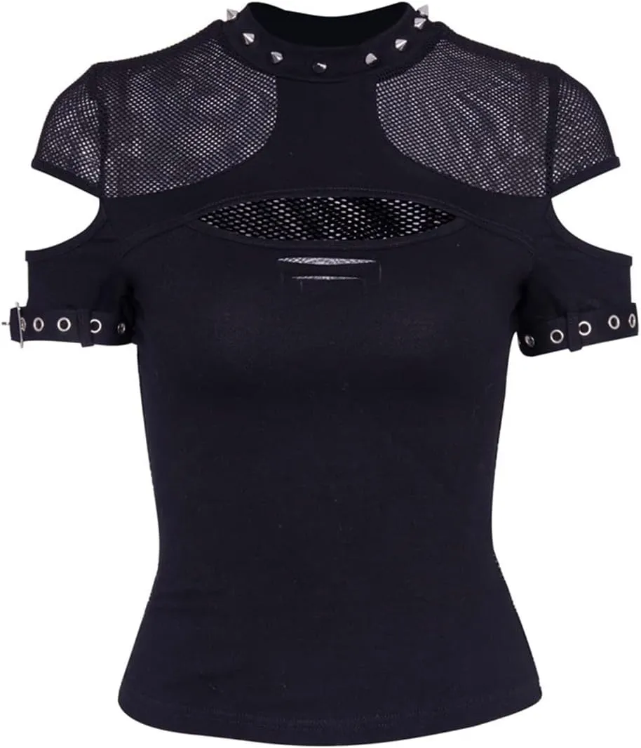 Gothic Crop Top for Women Goth Fairy Grunge Tank Tops Punk T-Shirt Streetwear Workout Tees Emo Blouse