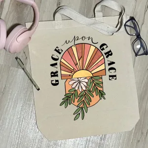 Grace upon Grace- Sturdy Canvas Tote Bags with Bottom 15"W x 16"H x 3"D