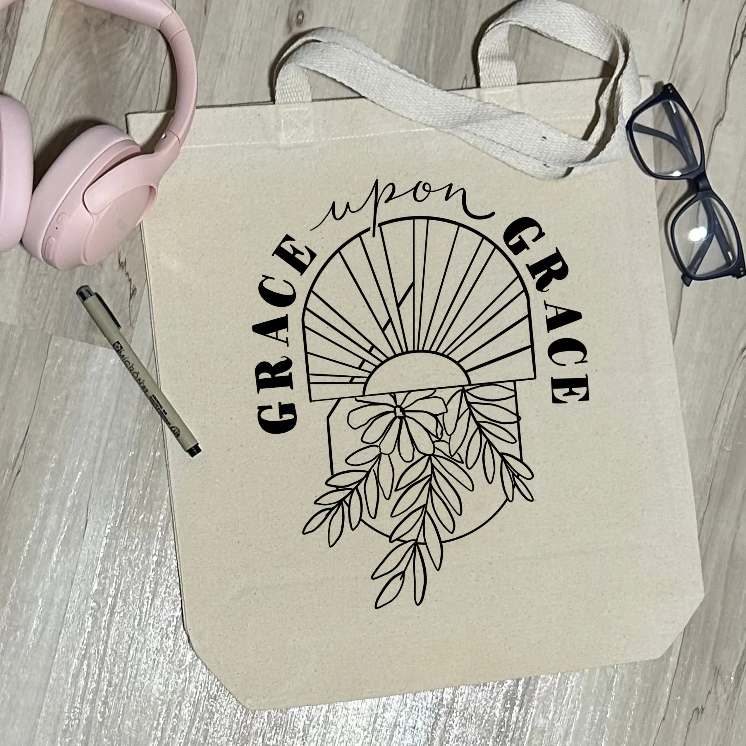 Grace upon Grace- Sturdy Canvas Tote Bags with Bottom 15"W x 16"H x 3"D