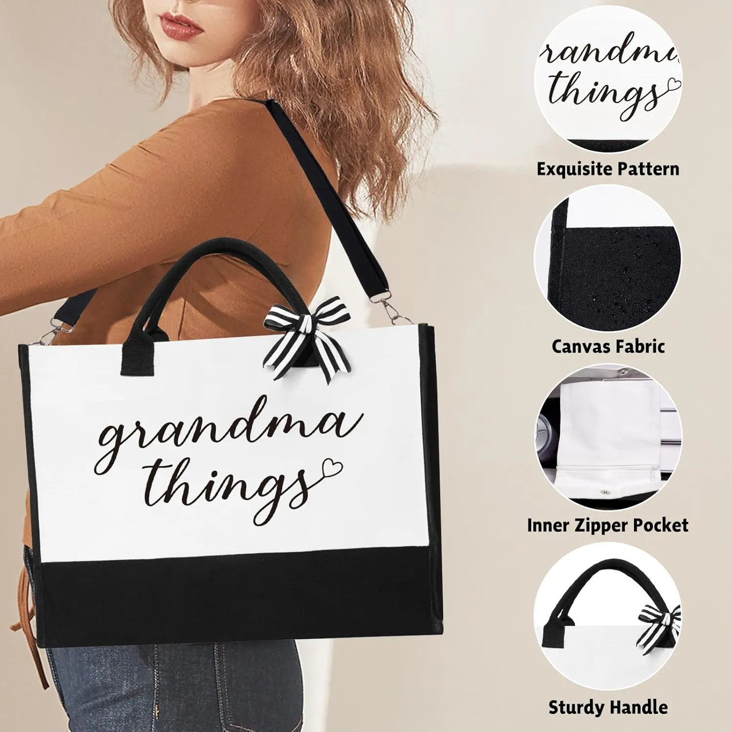 Grandma Gifts, Birthday & Mothers Day Gifts For Grandma, Best Grandmother Gift Set from Granddaughter Grandkids - Unique Canvas Tote Bag Makeup Bag 16 Oz Can Glass Care Package for Women