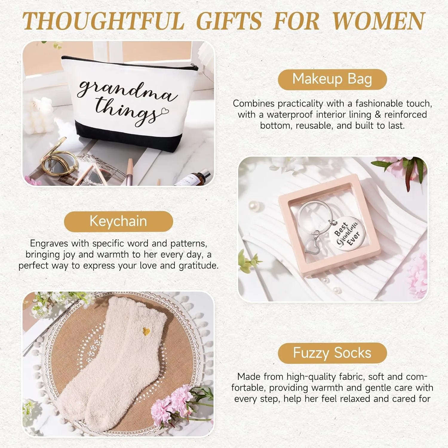 Grandma Gifts, Birthday & Mothers Day Gifts For Grandma, Best Grandmother Gift Set from Granddaughter Grandkids - Unique Canvas Tote Bag Makeup Bag 16 Oz Can Glass Care Package for Women
