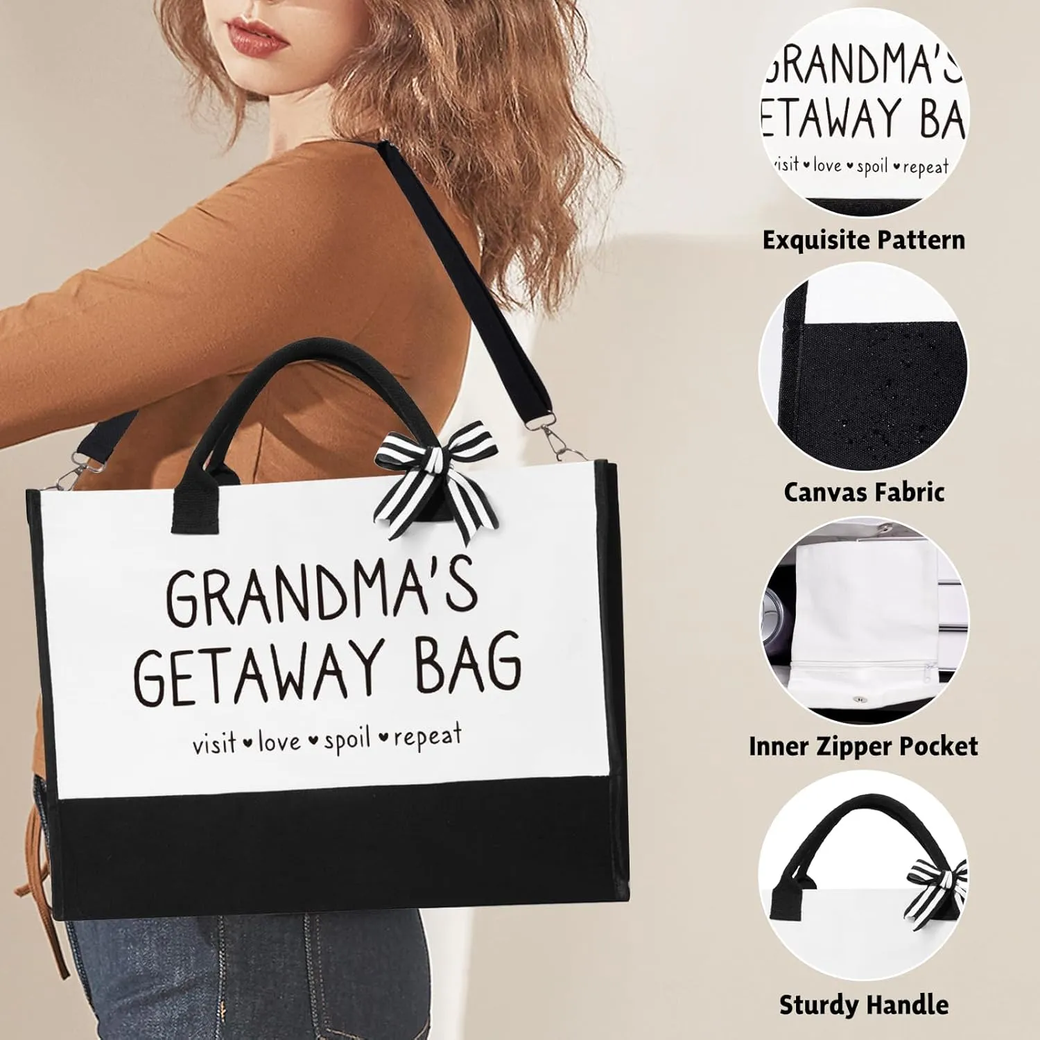 Grandma Gifts - Birthday Mothers Day Gifts for Grandma, Canvas Tote Bag Makeup Bag Tumbler Gift Set from Granddaughter Grandson Grandchildren, Thanksgiving Ideas Gift for Grandmother