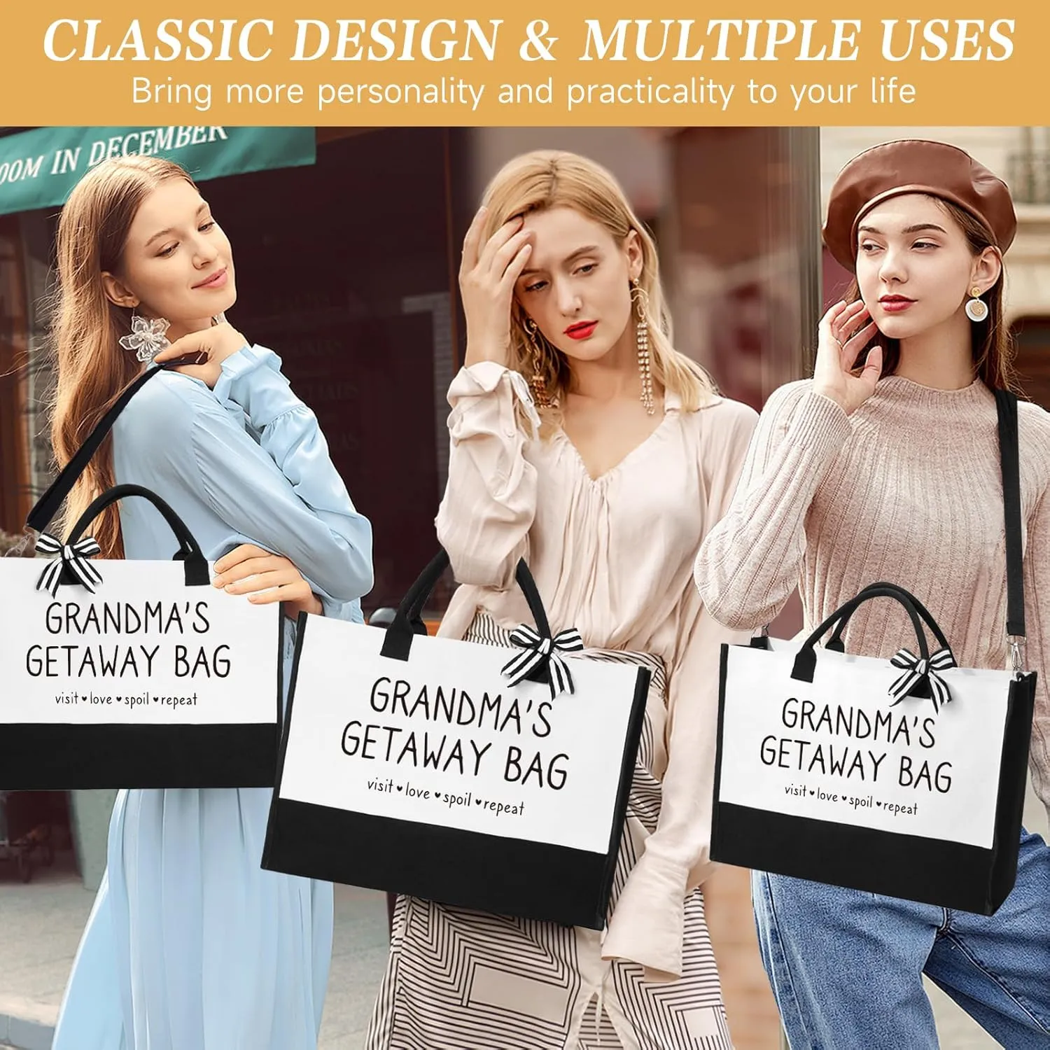Grandma Gifts - Birthday Mothers Day Gifts for Grandma, Canvas Tote Bag Makeup Bag Tumbler Gift Set from Granddaughter Grandson Grandchildren, Thanksgiving Ideas Gift for Grandmother