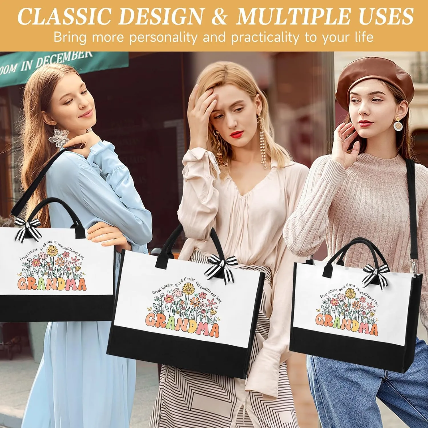 Grandma Gifts for Women Birthday Mothers Day Gifts Set from Granddaughter Grandson Grandchildren, 16 Oz Glass Cup Canvas Tote Bag Gift Basket Thanksgiving Ideas Gift for Grandmother