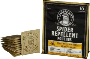 Grandpa Gus's Natural Spider Repellent Pouches, Spider Deterrent with Peppermint and Lemongrass Oil, Indoor Pest Control for Closet, Basement, Cabin, Shed, RV & Garage, 8.8 oz Each (10 Pouches)