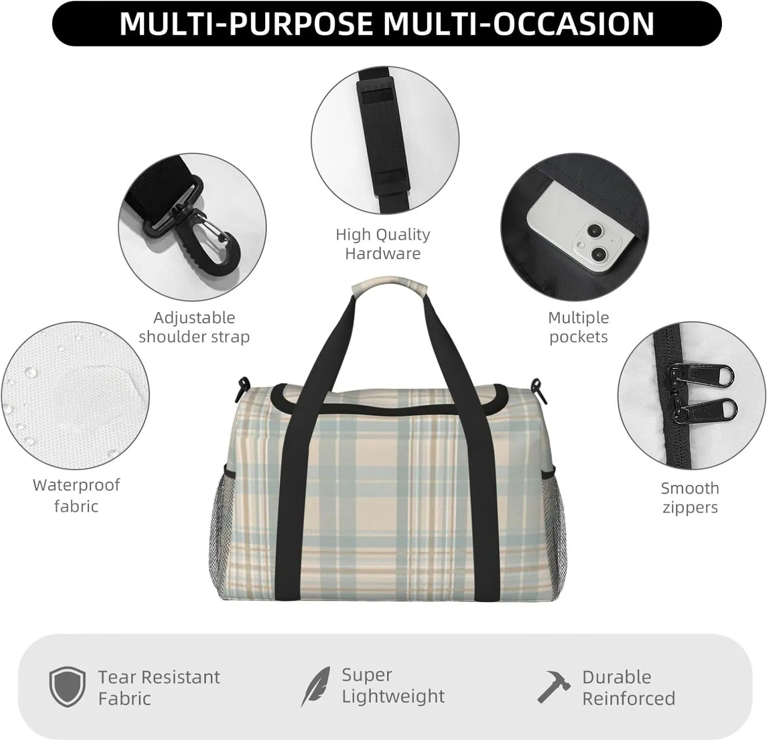 Gray Blue Stripes Travel Duffel Bag Large Foldable Waterproof Overnight Bag For Beach Swim Bags Pool Sports Gym