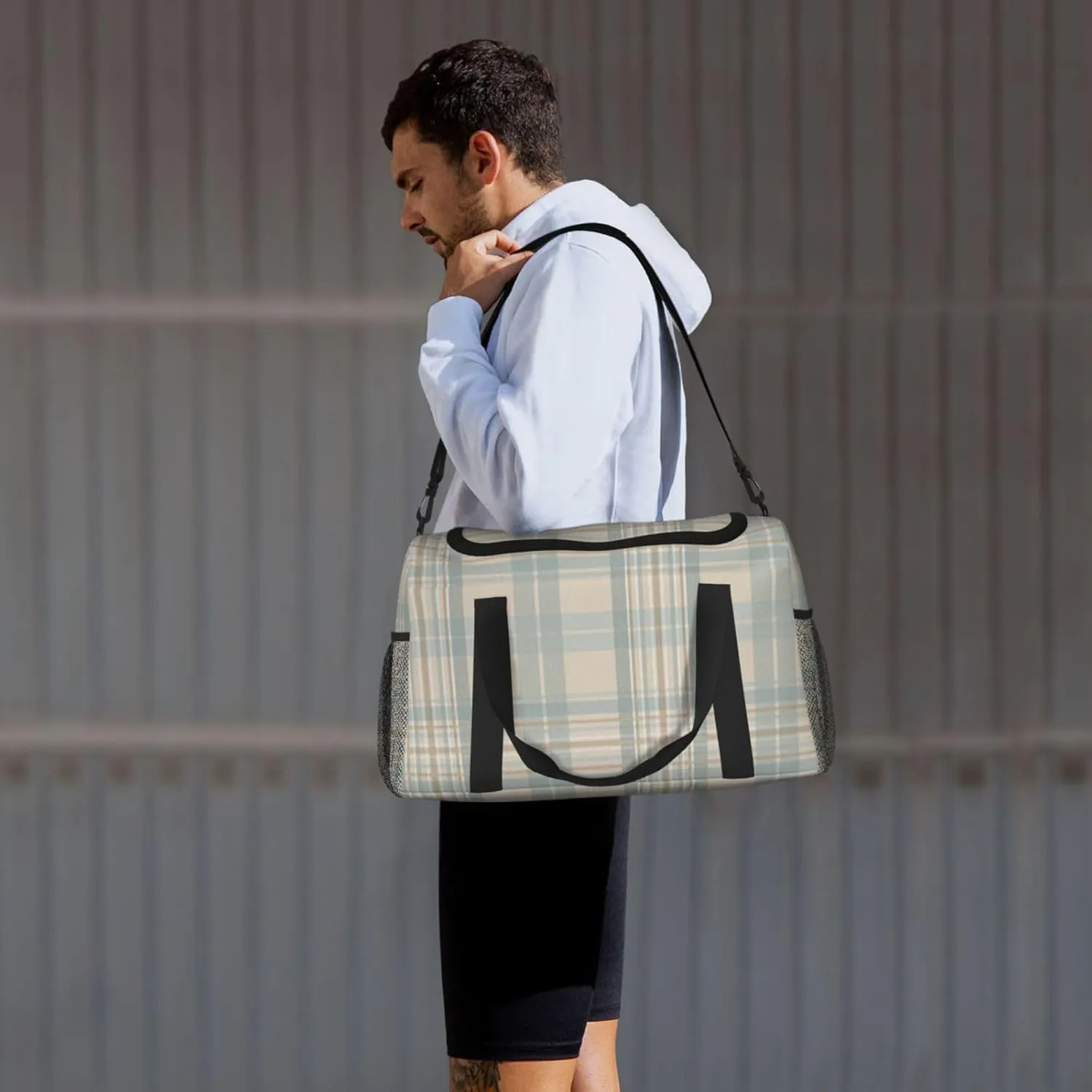 Gray Blue Stripes Travel Duffel Bag Large Foldable Waterproof Overnight Bag For Beach Swim Bags Pool Sports Gym