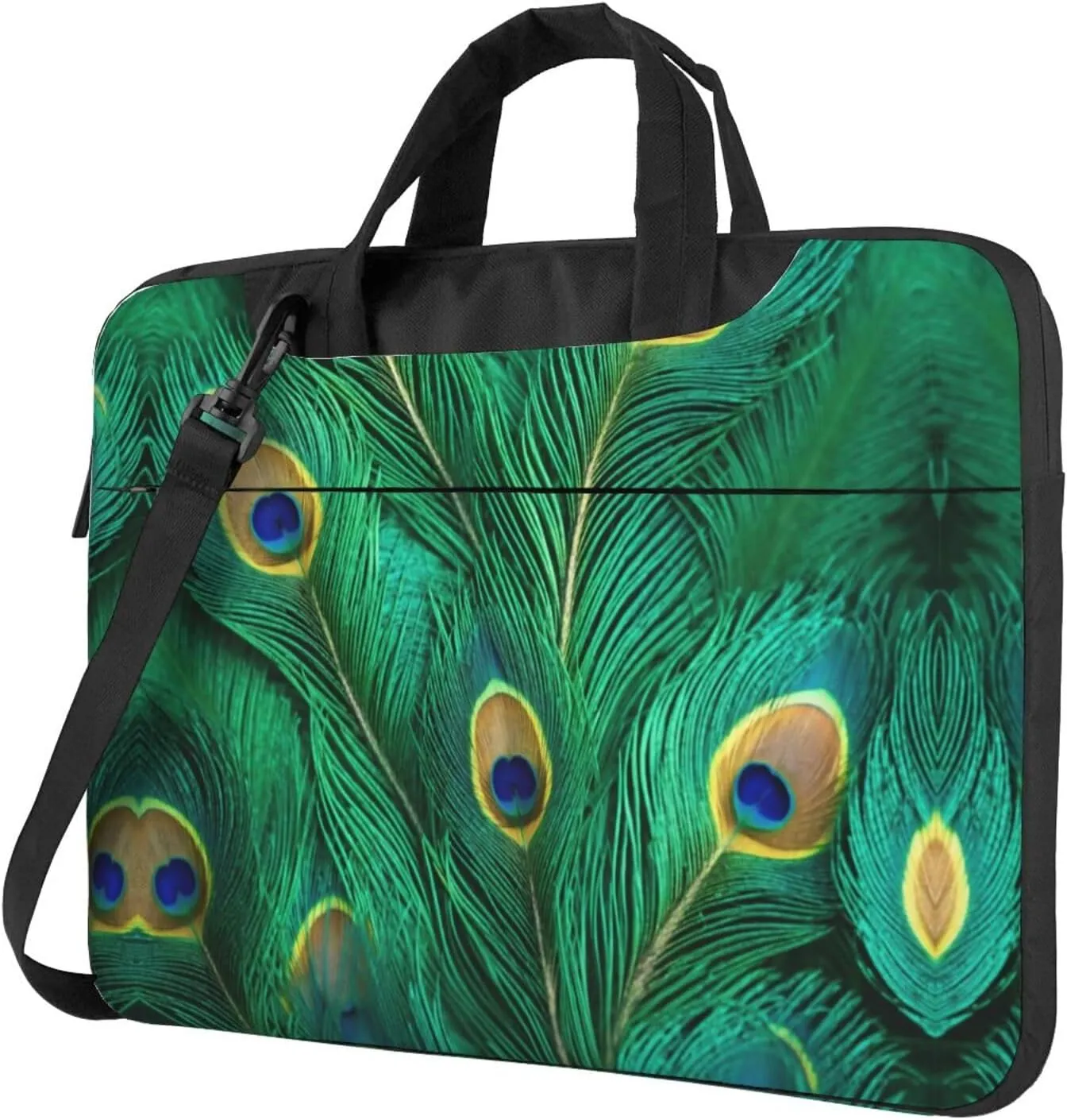 Green Peacock Feather Print Messenger Bag & Case Shoulder Strap Fashionable Laptop Bag for Business Travel