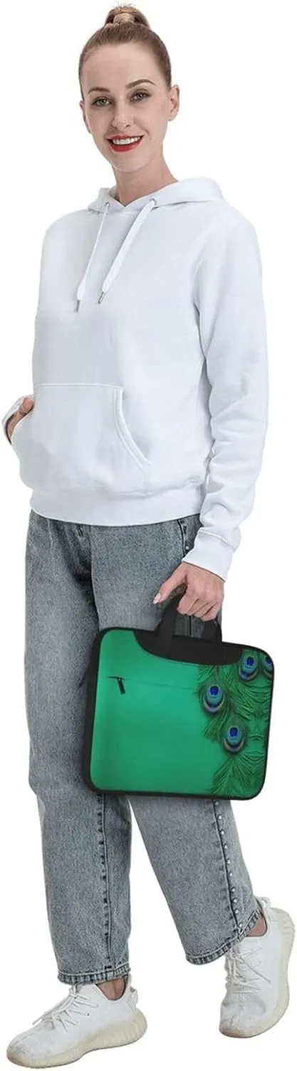 Green Peacock Feather Print Messenger Bag & Case Shoulder Strap Fashionable Laptop Bag for Business Travel