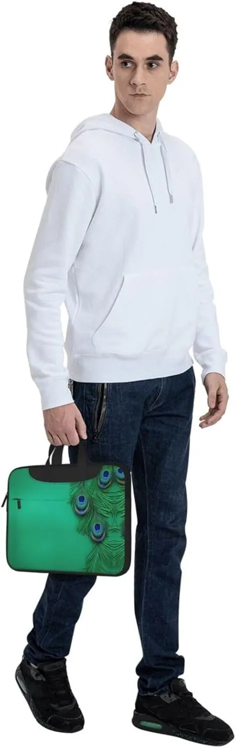 Green Peacock Feather Print Messenger Bag & Case Shoulder Strap Fashionable Laptop Bag for Business Travel