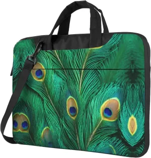 Green Peacock Feather Print Messenger Bag & Case Shoulder Strap Fashionable Laptop Bag for Business Travel