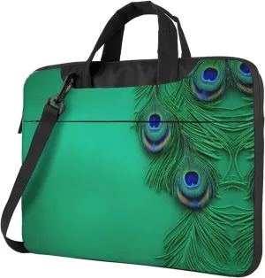 Green Peacock Feather Print Messenger Bag & Case Shoulder Strap Fashionable Laptop Bag for Business Travel
