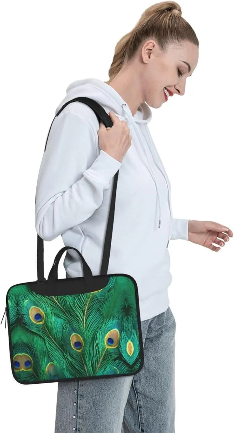 Green Peacock Feather Print Messenger Bag & Case Shoulder Strap Fashionable Laptop Bag for Business Travel