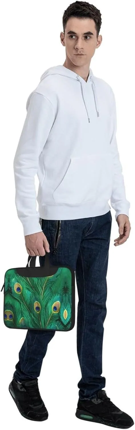 Green Peacock Feather Print Messenger Bag & Case Shoulder Strap Fashionable Laptop Bag for Business Travel