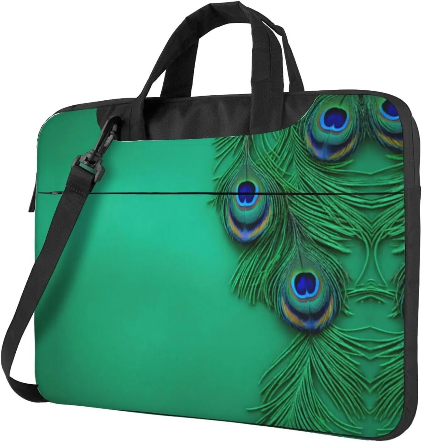 Green Peacock Feather Print Messenger Bag & Case Shoulder Strap Fashionable Laptop Bag for Business Travel