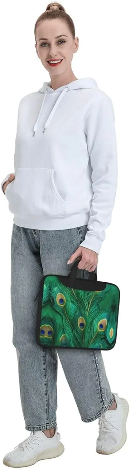 Green Peacock Feather Print Messenger Bag & Case Shoulder Strap Fashionable Laptop Bag for Business Travel