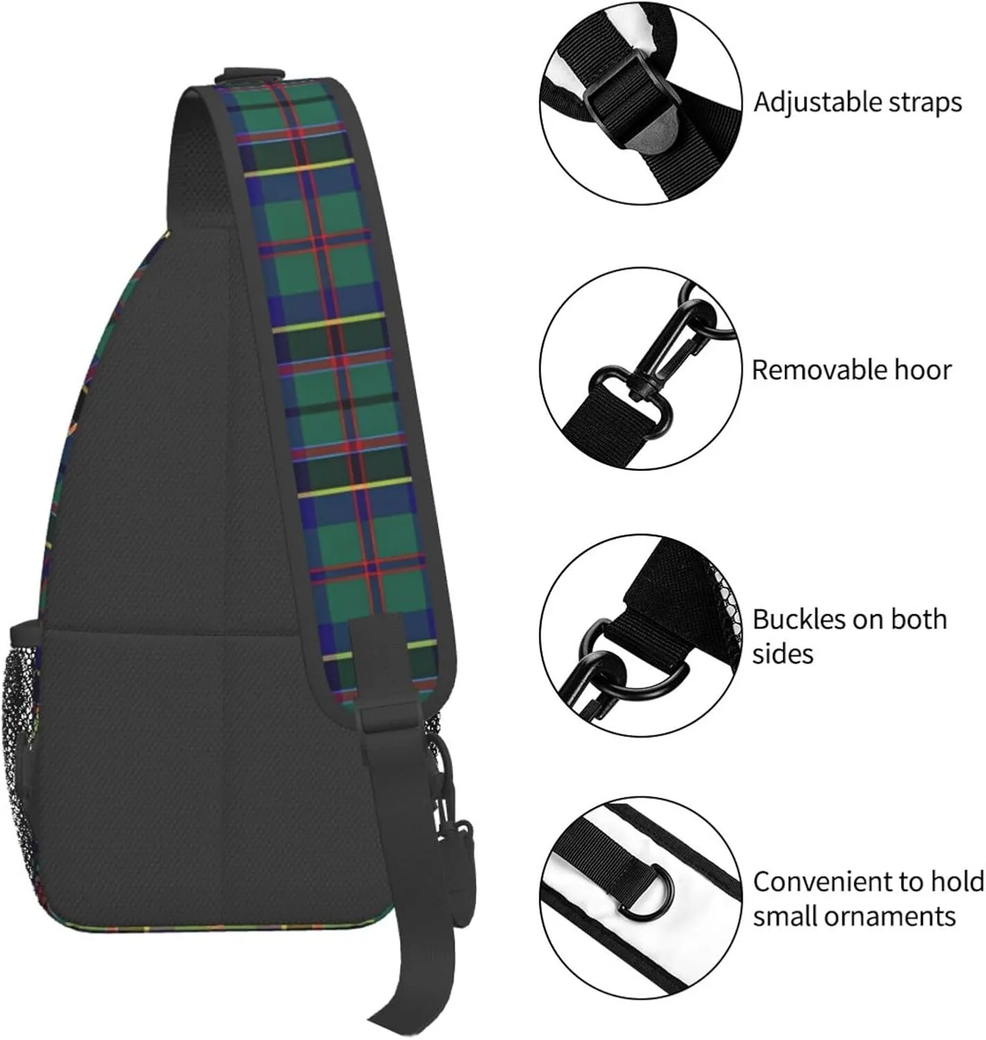 Green Tartan Chest Sling Bag Crossbody Shoulder Backpack Bag Gym Cycling Travel Hiking Daypack Cross Bag