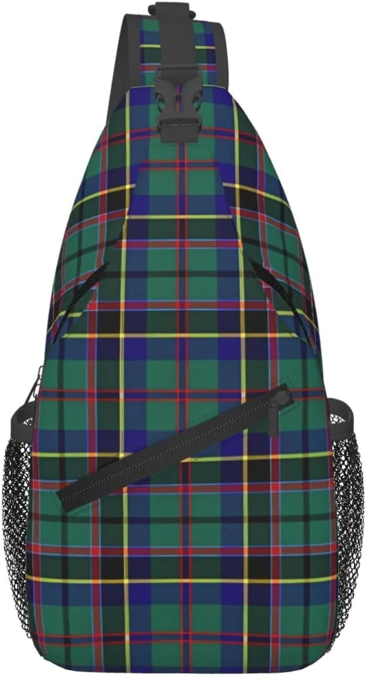 Green Tartan Chest Sling Bag Crossbody Shoulder Backpack Bag Gym Cycling Travel Hiking Daypack Cross Bag