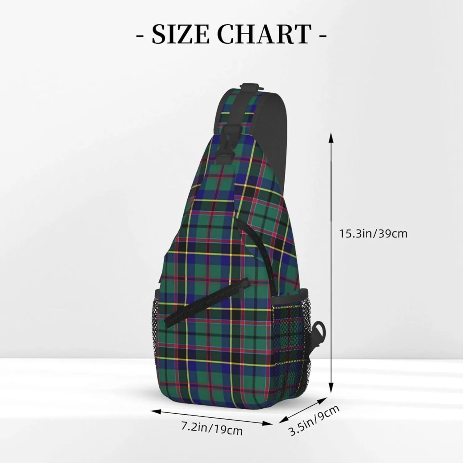 Green Tartan Chest Sling Bag Crossbody Shoulder Backpack Bag Gym Cycling Travel Hiking Daypack Cross Bag